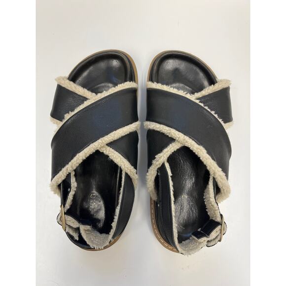 ALOHAS Marshmallow Black Leather Shearling Sling-Back Criss-Cross Sandal 39/US8 - Picture 12 of 12